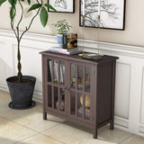 Glass Door Sideboard Console Storage Buffet Cabinet-Brown