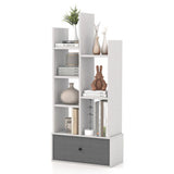 7-Tier Open-Back Bookshelf with Drawer-White
