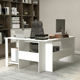 Large Modern L-shaped Computer Desk with 2 Cable Holes and 2 Storage Shelves-White