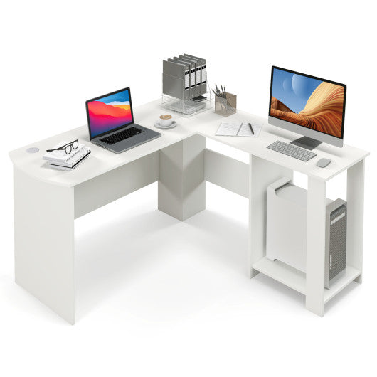 Large Modern L-shaped Computer Desk with 2 Cable Holes and 2 Storage Shelves-White