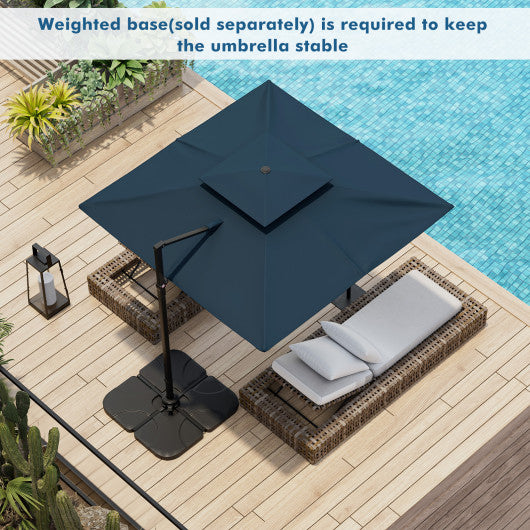 9.5 Feet Cantilever Patio Umbrella with 360° Rotation and Double Top-Navy