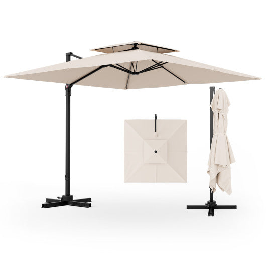 9.5 Feet Cantilever Patio Umbrella with 360° Rotation and Double Top-Beige