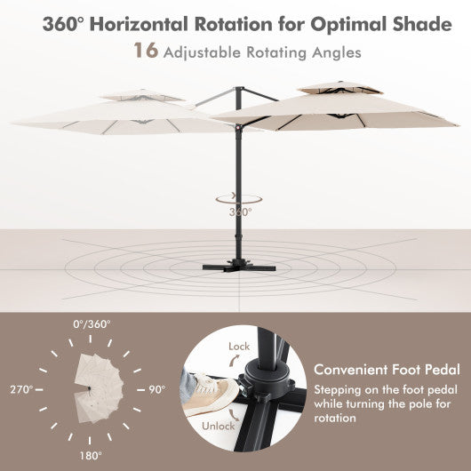 9.5 Feet Cantilever Patio Umbrella with 360° Rotation and Double Top-Beige