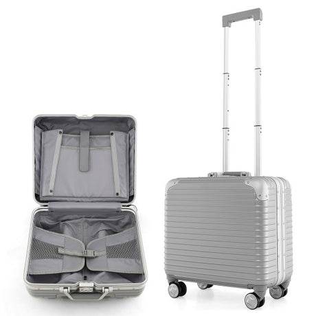 16 Inch Under-seat Carry On Luggage with Spinner Wheels and Laptop Compartment-Sliver