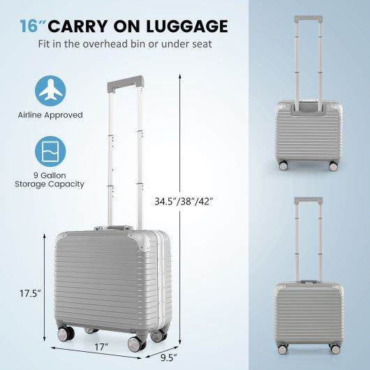 16 Inch Under-seat Carry On Luggage with Spinner Wheels and Laptop Compartment-Sliver