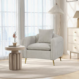 Chenille Velvet Accent Chair with Storage Pockets-White