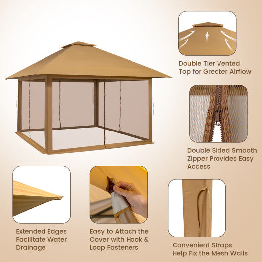 13 x 13 Feet Pop-up Instant Canopy Tent with Mesh Sidewall-Coffee
