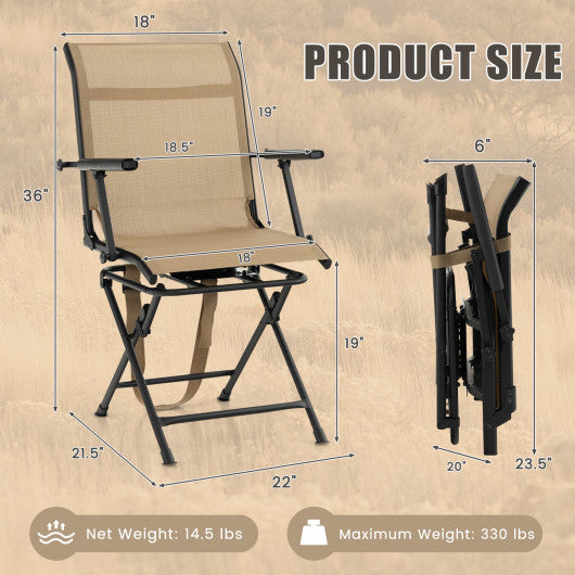 Foldable Swivel Patio Chair with Armrest and Mesh Back-Coffee