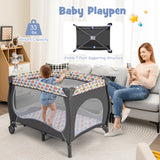 5-in-1 Portable Baby Playard with Bassinet and Adjustable Canopy-Multicolor
