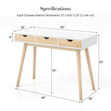 Computer Desk with 3 Drawers and Solid Rubber Wood Legs for Home Office