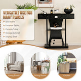 Console Table with Drawer and 2-Tier Shelves for Entryway Living Room-Black