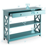 Console Table 3-Tier with Drawer and Storage Shelves-Turquoise