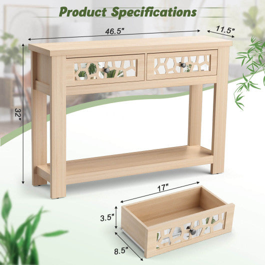 2-Tier Console Table with Drawers and Open Storage Shelf-Natural