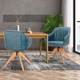 Modern Leathaire Set of 2 Swivel Accent Chair with Beech Wood Legs-Blue