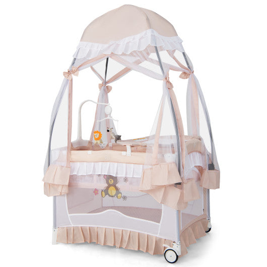 Convertible Bassinet with Removable Changing Table and Detachable Mesh Net-Pink