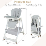 Convertible High Chair with Reclining Backrest for Babies and Toddlers-Gray