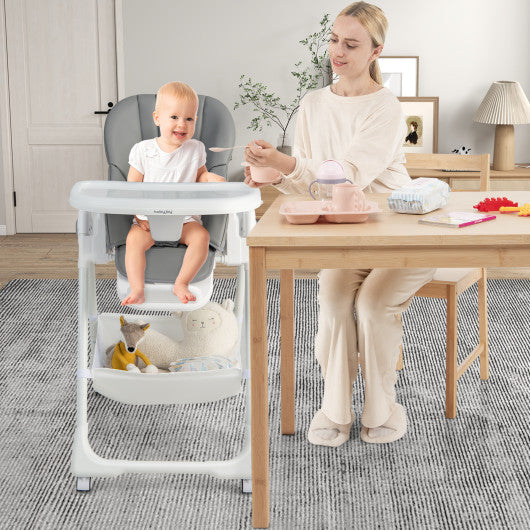 Convertible Infant Dining Chair with 5 Backrest and 3 Footrest Positions-Gray