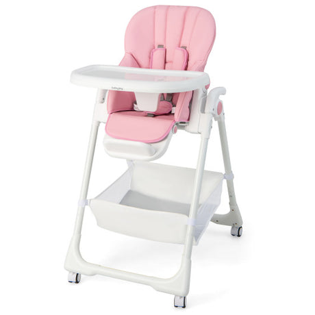 Convertible Infant Dining Chair with 5 Backrest and 3 Footrest Positions-Pink