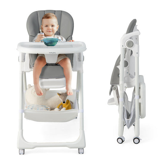 Convertible Infant Dining Chair with 5 Backrest and 3 Footrest Positions-Gray