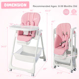 Convertible Infant Dining Chair with 5 Backrest and 3 Footrest Positions-Pink