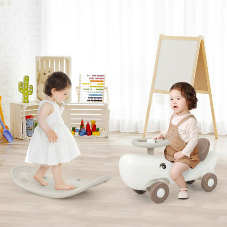 Convertible Rocking Horse and Sliding Car with Detachable Balance Board-White