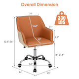 PU Covered Office Chair with Adjustable Height and Sponge Padded Cushion-Brown