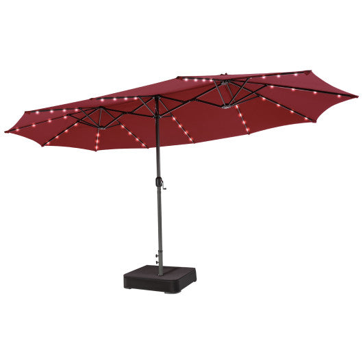 15 Feet Double-Sided Patio Umbrella with 48 LED Lights-Dark Red