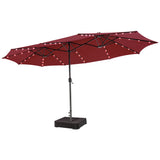 15 Feet Double-Sided Patio Umbrella with 48 LED Lights-Dark Red