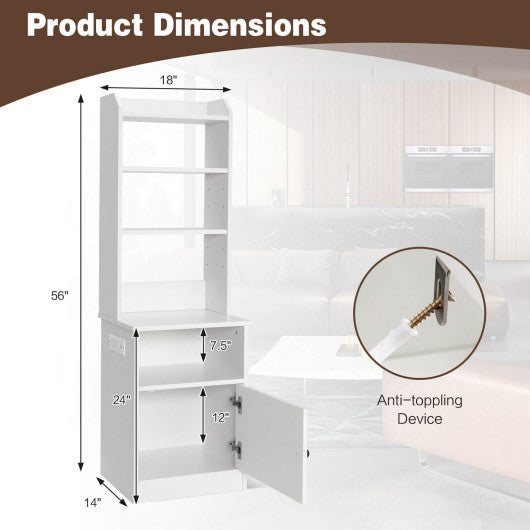 6-Tier Bookshelf with Charging Station and Cabinet-White
