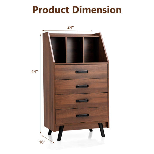 4-Drawer Dresser with 2 Anti-Tipping Kits for Bedroom-Walnut