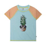 Short Sleeve Rashguard Turquoise & Brown Pineapple Print by Deux par Deux