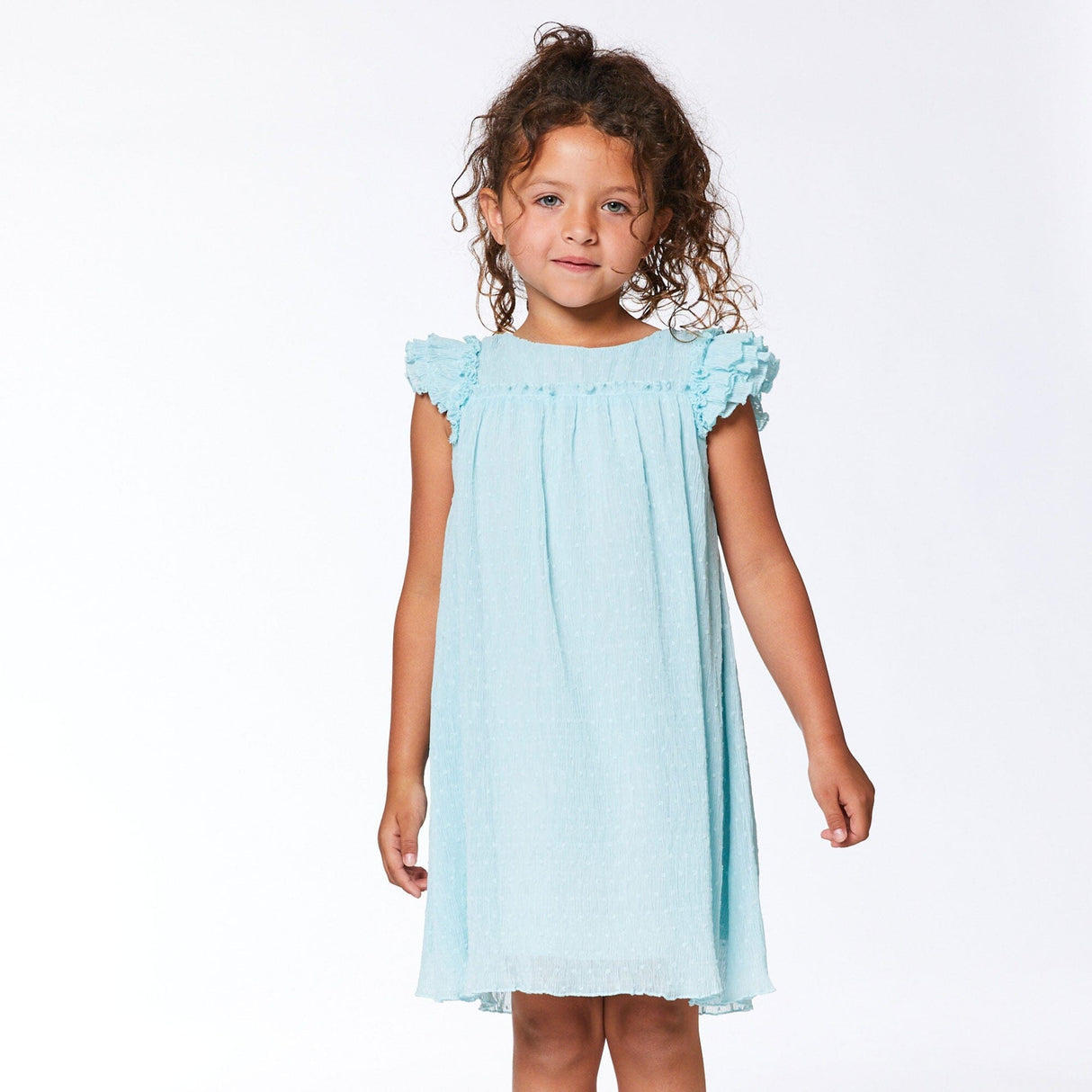 Short Sleeve Dress With Frill Light Turquoise by Deux par Deux