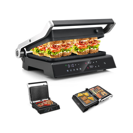 3 in 1 Indoor Electric Panini Press Grill with LED Display-Black