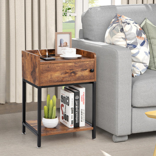 Lift Top End Table with Charging Station and Storage Shelves-Coffee