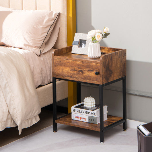 Lift Top End Table with Charging Station and Storage Shelves-Coffee