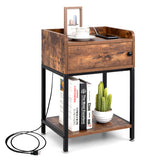 Lift Top End Table with Charging Station and Storage Shelves-Coffee