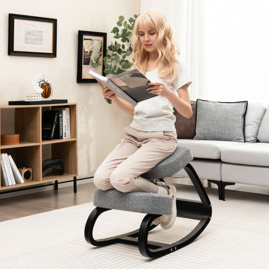 Rocking Ergonomic Kneeling Chair with Padded Cushion for Home Office Gray
