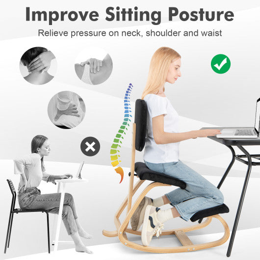 Ergonomic Kneeling Chair with Padded Backrest and Seat Black