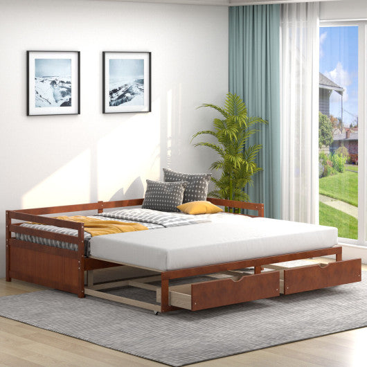 Extendable Twin to King Daybed with Trundle and 2 Storage Drawers