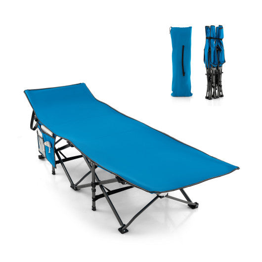 Wide Foldable Camping Cot with Carry Bag-Blue