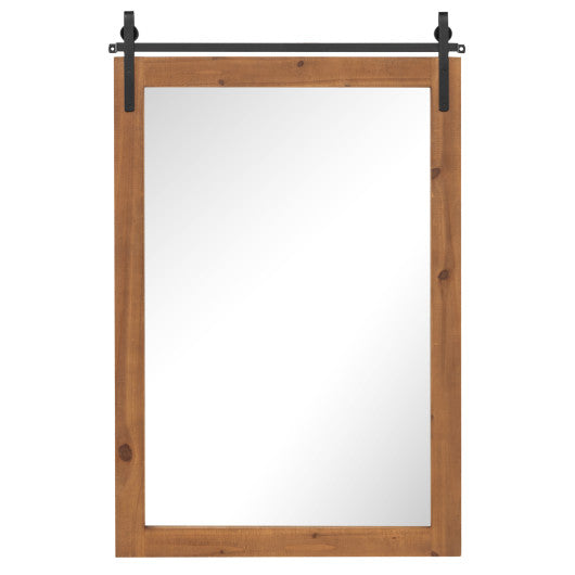 40 x 25 Inch Farmhouse Bathroom Mirror with Wooden Frame and Metal Bracket-Brown