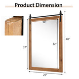 40 x 25 Inch Farmhouse Bathroom Mirror with Wooden Frame and Metal Bracket-Brown