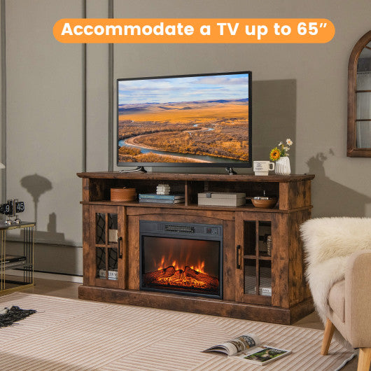 Fireplace TV Stand for TVs Up to 65 Inch with Side Cabinets and Remote Control-Brown