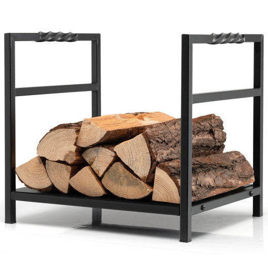Firewood Log Rack with Unique Handle and Raised Feet-Black