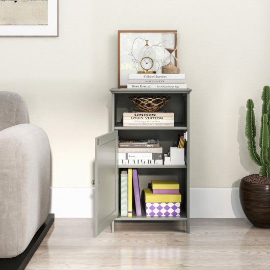 Bathroom Freestanding  Adjustable Shelf Floor Storage Cabinet-Gray
