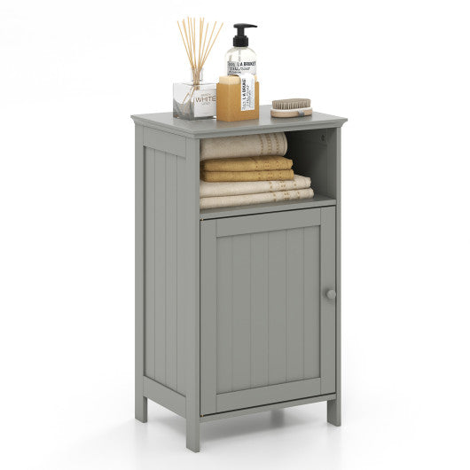 Bathroom Freestanding  Adjustable Shelf Floor Storage Cabinet-Gray