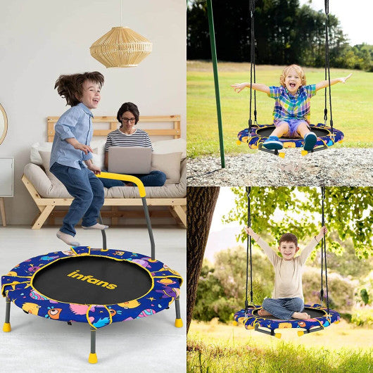 36 Inch Foldable Mini Trampoline for Kids with Adjustable Straps