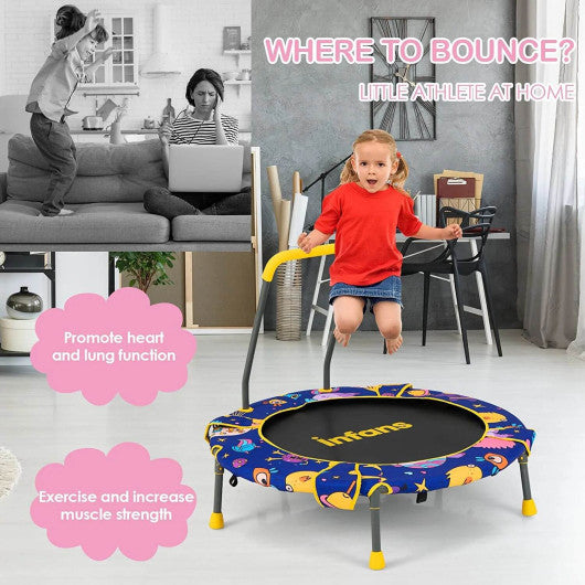 36 Inch Foldable Mini Trampoline for Kids with Adjustable Straps