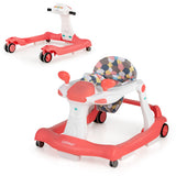 2-in-1 Foldable Activity Push Walker with Adjustable Height-Orange
