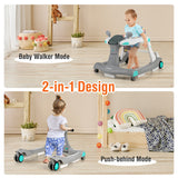 2-in-1 Foldable Activity Push Walker with Adjustable Height-Gray